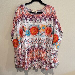 Savanna Jane Multicolor Floral Embroidered Tunic - White Base